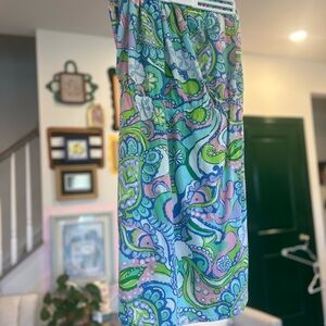 Lilly Pulitzer Blue, Green & Pink Paisley Strapless Mini Dress